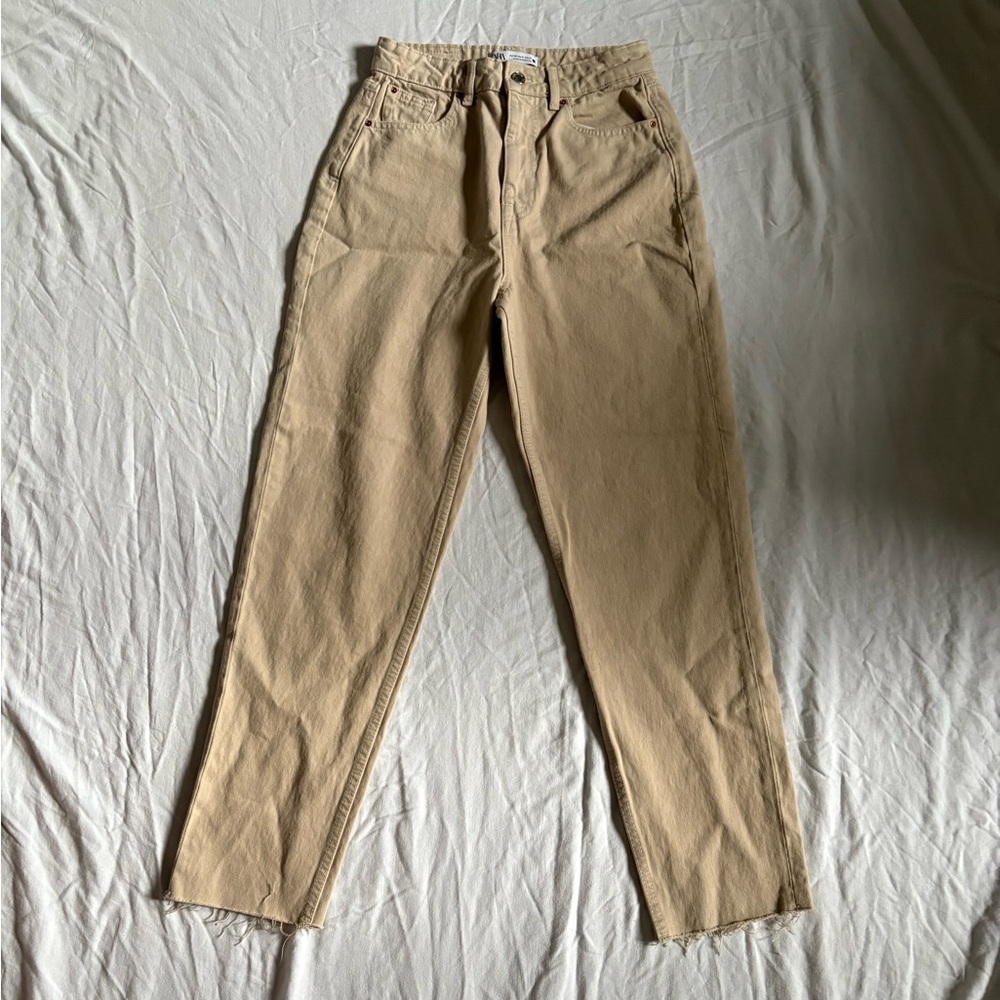 Zara Tan Boot Cut Jeans Relaxed Fit
